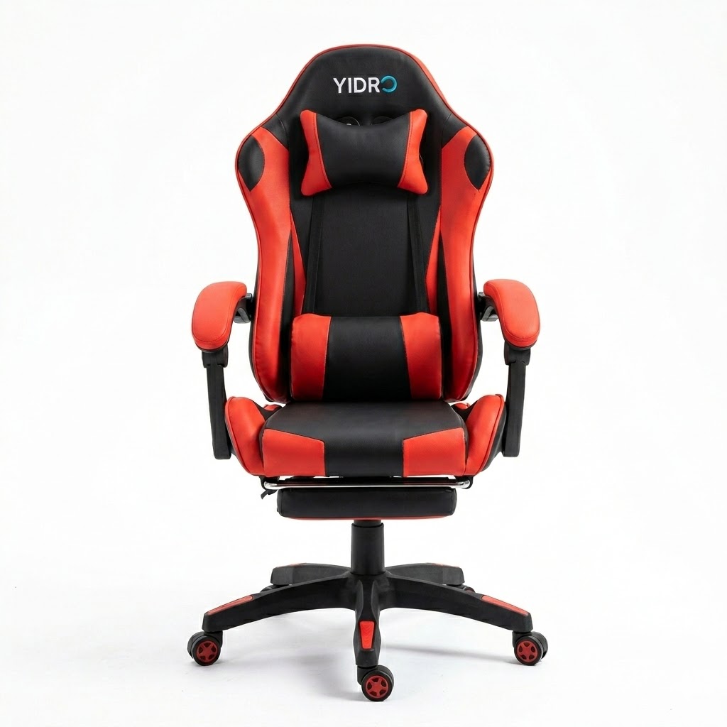 Silla gamer CCS roja y negra con reposapiés YIDRO Costa Rica