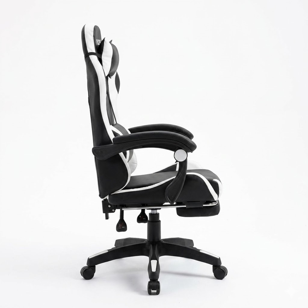 Silla Gamer CCS Blanca y Negra — Con Reposapiés