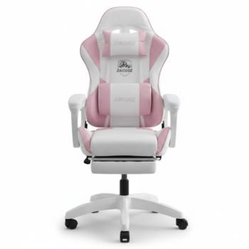 Silla Gamer Blanca con Rosa Zayouge — Diseno Aesthetic con Reposapies — YIDRO Costa Rica