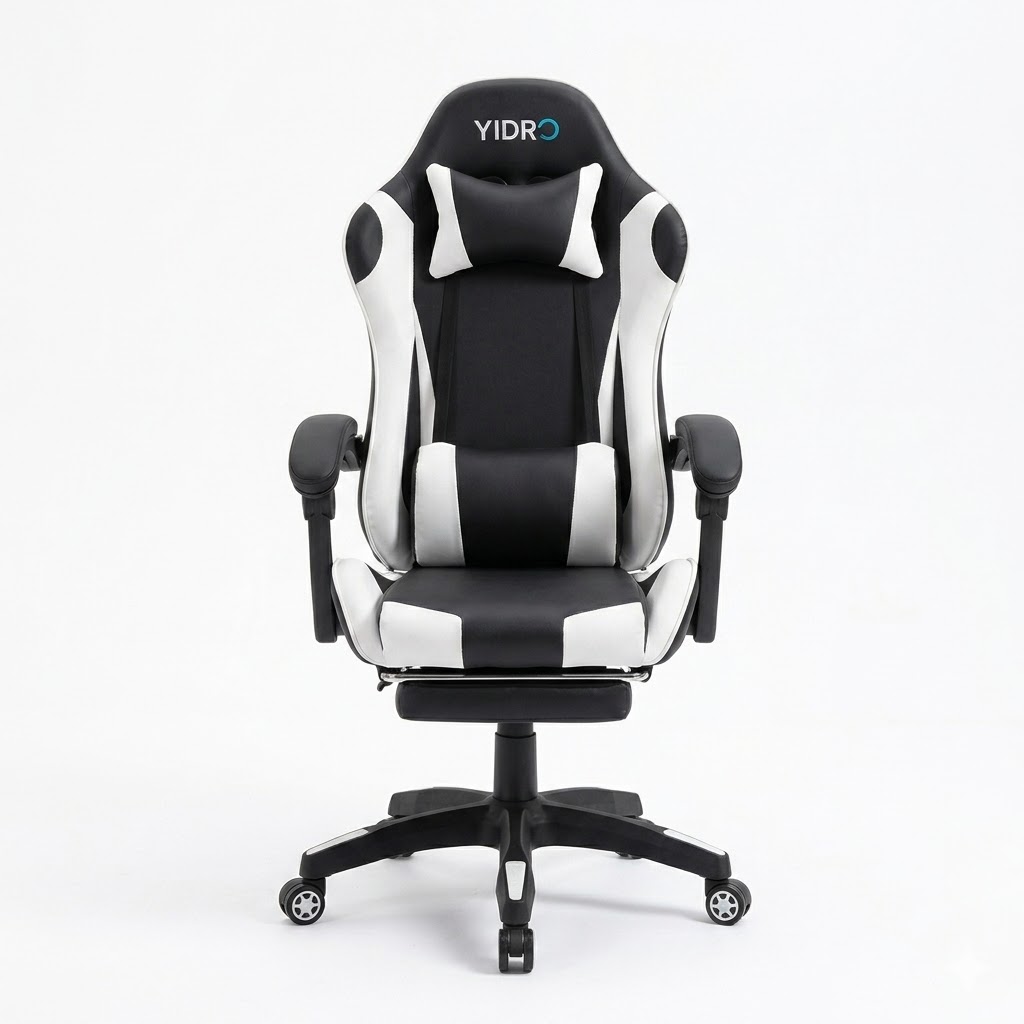 Silla Gamer CCS Blanca y Negra — Con Reposapiés