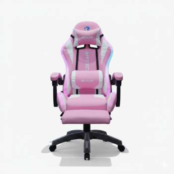 Silla Gamers RGB con Bluetooth y masajeador Lumbar blanca con Rosa