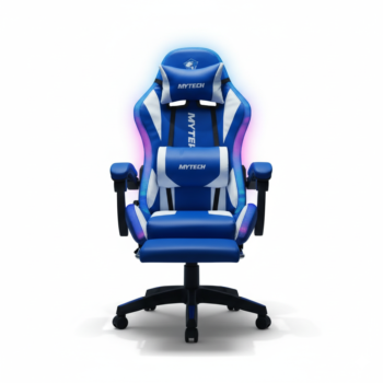 Silla Gamers RGB con Bluetooth y masajeador Lumbar blanca con Azul