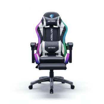 Silla Gamers RGB con Bluetooth y masajeador Lumbar blanca con negro