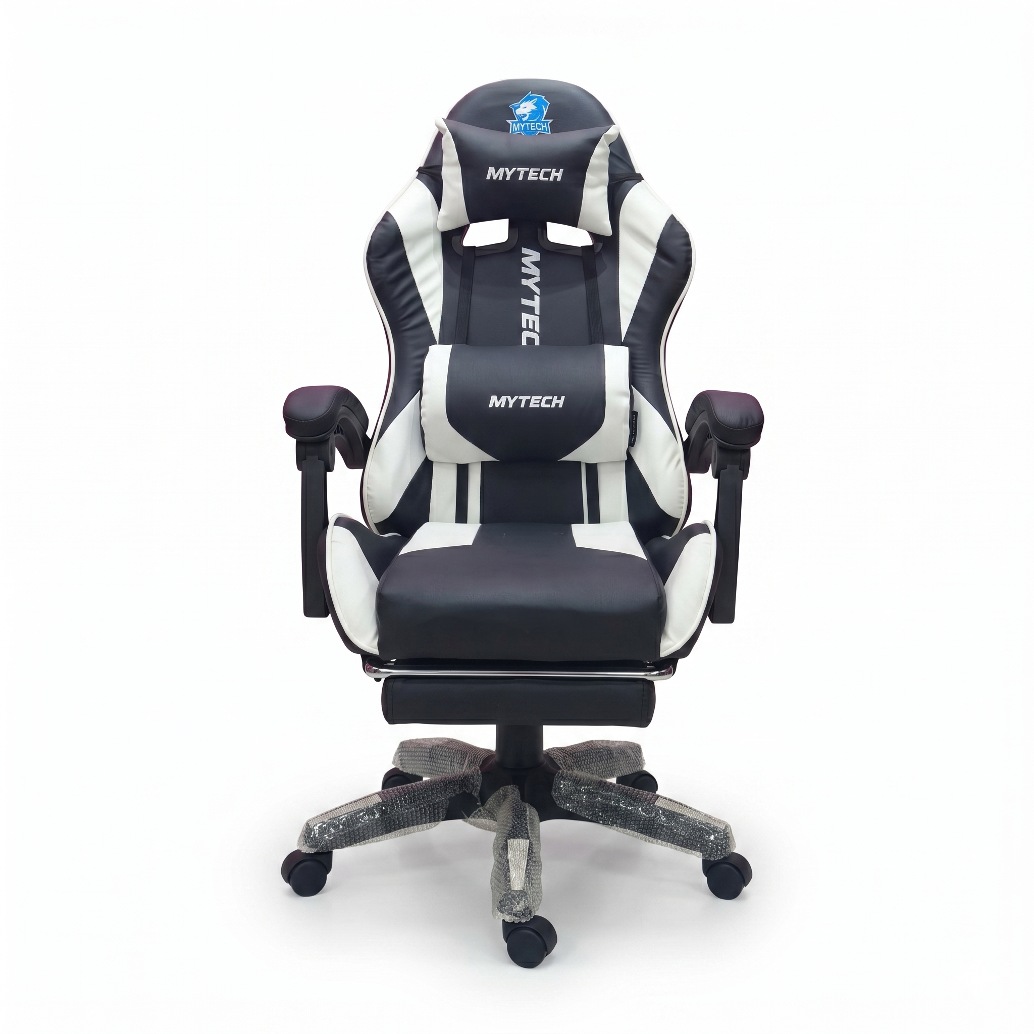Silla Gamer Mytech con Masajeador Lumbar Blanca con Negro