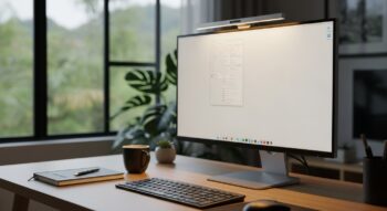Lampara LED para monitor instalada en escritorio de home office en Costa Rica — vista lateral